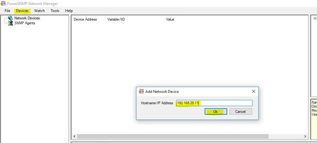 Write IP address of R1 in SNMP Manager