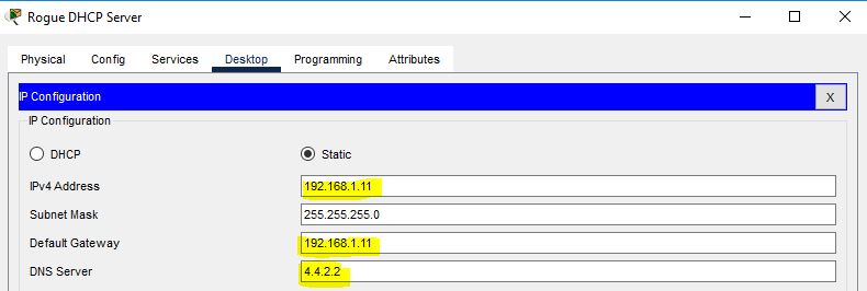  Setting IP address of rogue dhcp server