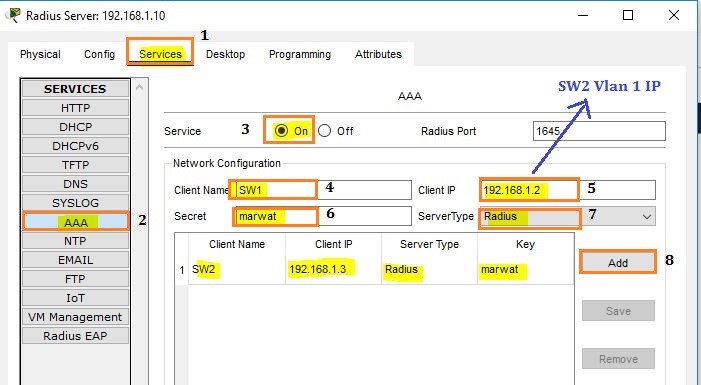 configuring AAA Radius server for 802.1x