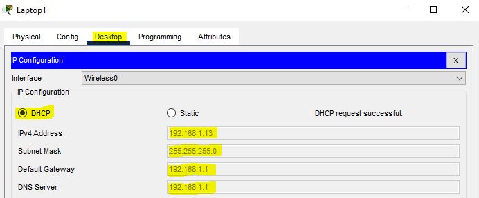  Enable DHCP on Laptop1