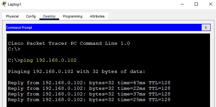  ping from laptop 1 to laptop 2